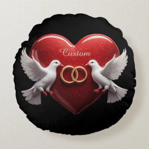 Wedding Doves Heart Romantic Anniversary Gift Round Cushion