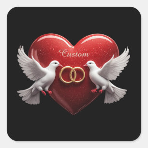 Wedding Doves Heart Romantic Anniversary Gift Square Sticker