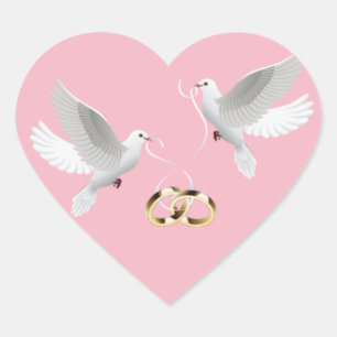 Wedding Doves Pink Heart Stickers
