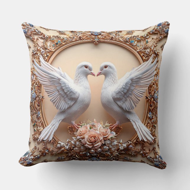 Wedding doves romantic love birds cushion (Front)