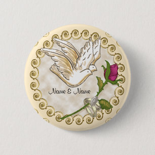 Wedding Doves Rose 6 Cm Round Badge