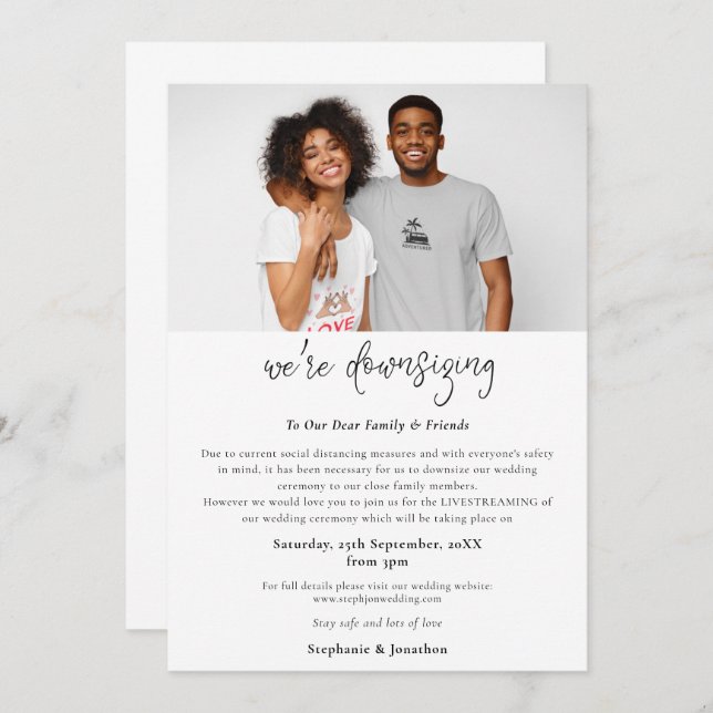 Wedding Downsizing Photo Script Modern Announcement (Front/Back)