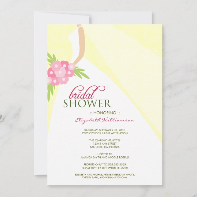 Wedding Dress_2 Bridal Shower Invitation (yellow) (Front)