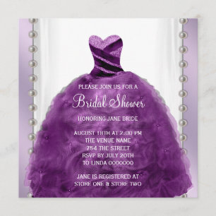 Wedding Dress and Pearls Plum Purple Bridal Shower Invitation