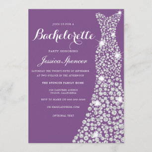 Wedding Dress Bachelorette Party Purple Invite