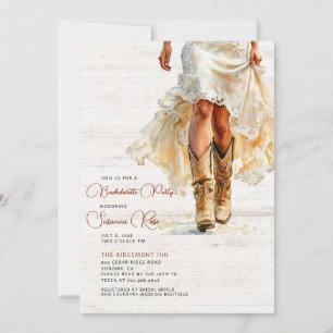 Wedding Dress Cowgirl Boots Bachelorette Party Invitation