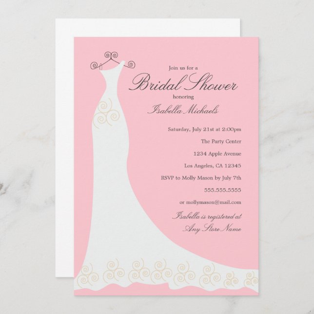Wedding Dress | Custom Background Colour Invitation (Front/Back)
