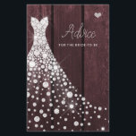 Wedding dress elegant bridal shower advice card<br><div class="desc">White shiny diamonds wedding dress on a dark burgundy barn wood background making a simple modern elegant bridal shower advice card.</div>