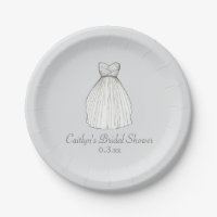 Wedding Dress Gown Bride Bridal Shower Plates