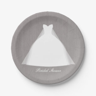 Wedding Dress Modern Glamour Bridal Shower Grey Paper Plate