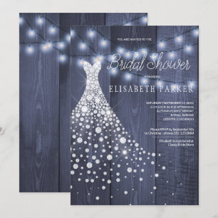 Wedding Dress Navy Barn Wood Winter Bridal Shower Invitation