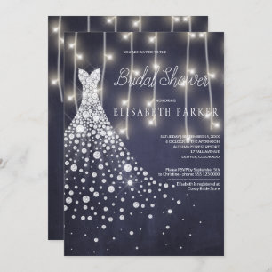 Wedding Dress Navy Chalkboard Winter Bridal Shower Invitation