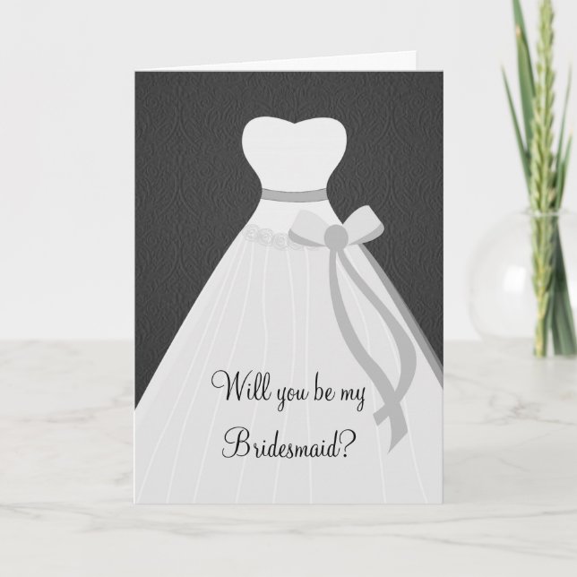 Wedding dress on dark grey background Bridesmaid Invitation (Front)