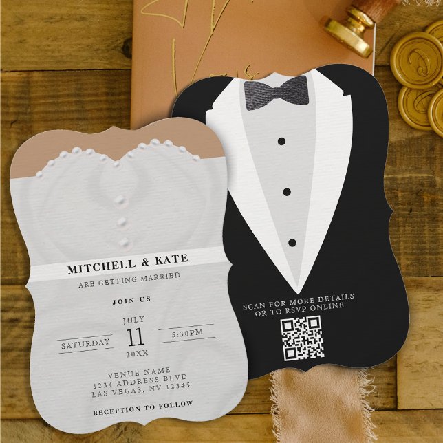 Wedding Dress Suit & Bowtie QR Code Invitation (Creator Uploaded)