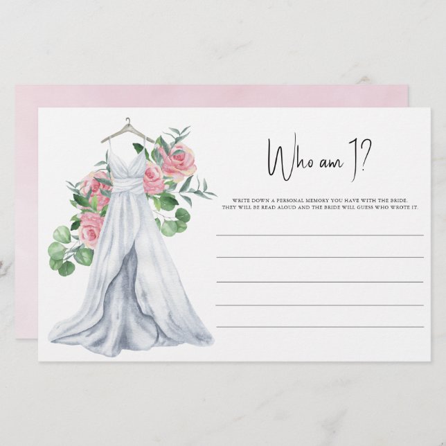 Wedding dress - Who am I Bridal shower game Stationery (Front/Back)