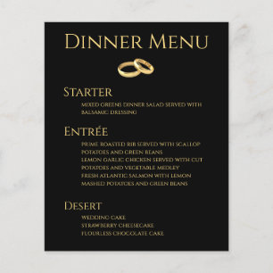 Wedding Drink & Dinner Menu- Black and Gold-
