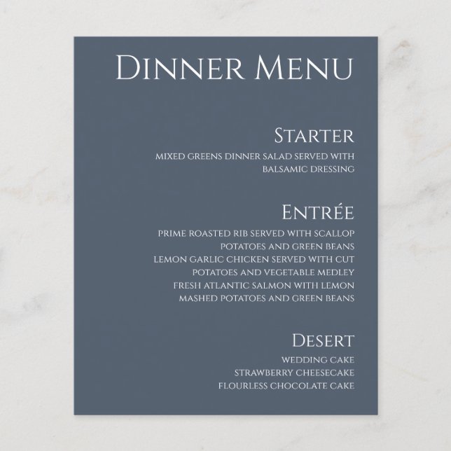 Wedding Drink & Dinner Menu-Blue and White  (Front)