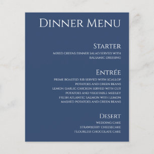 Wedding Drink & Dinner Menu-Dark Blue and White