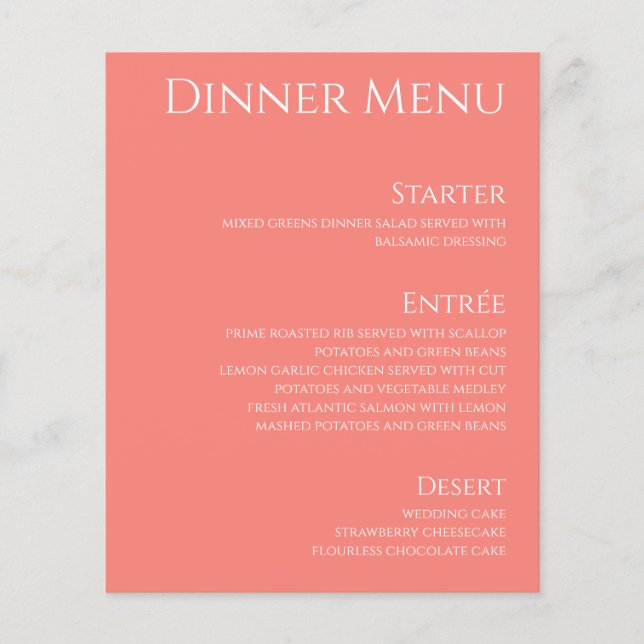 Wedding Drink & Dinner Menu-Pink Coral- (Front)
