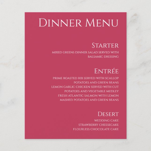 Wedding Drink & Dinner Menu-Viva Magenta-  (Front)