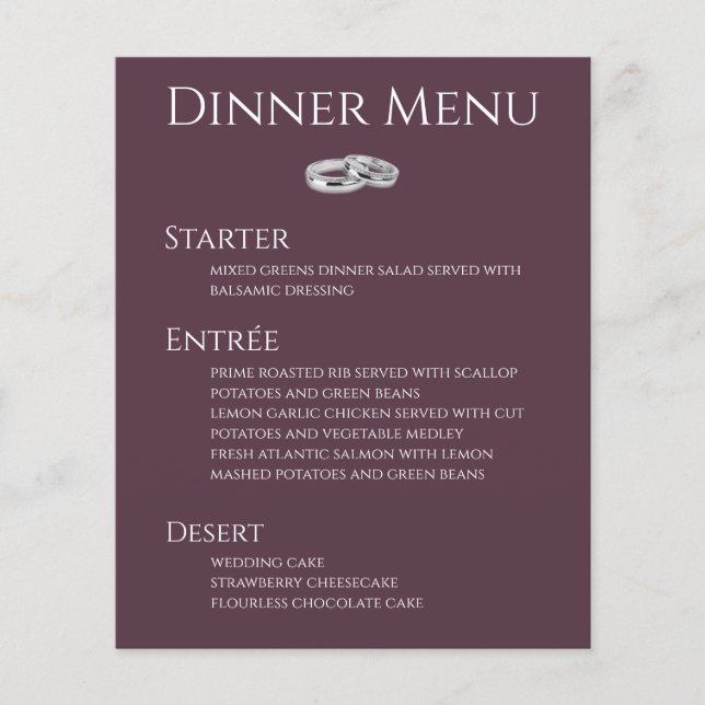 Wedding Drink & Dinner Menu-Wine and White- (Front)