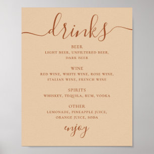 Wedding Drink Menu   Bar Sign in Warm Peach Sand