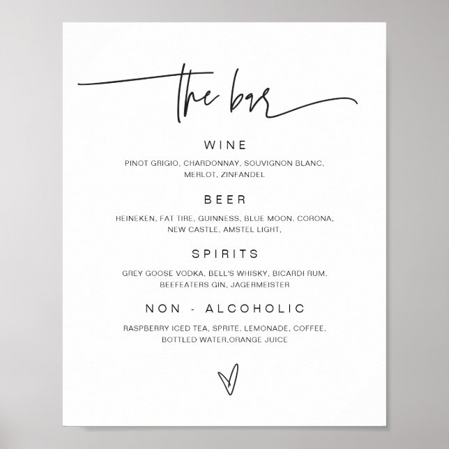Wedding Drink Menu Bar Sign Reception Poster (Front)