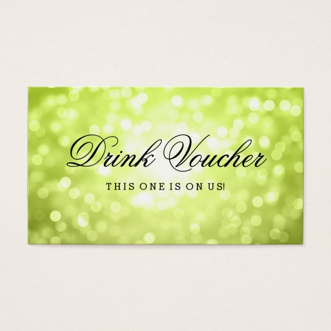 Wedding Drink Voucher Chartreuse Glitter Lights (Front)