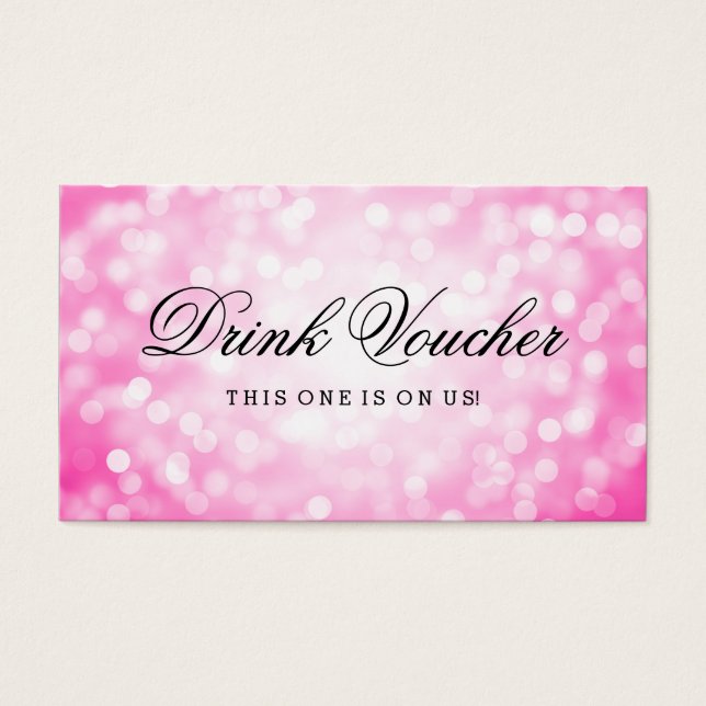 Wedding Drink Voucher Pink Glitter Lights (Front)