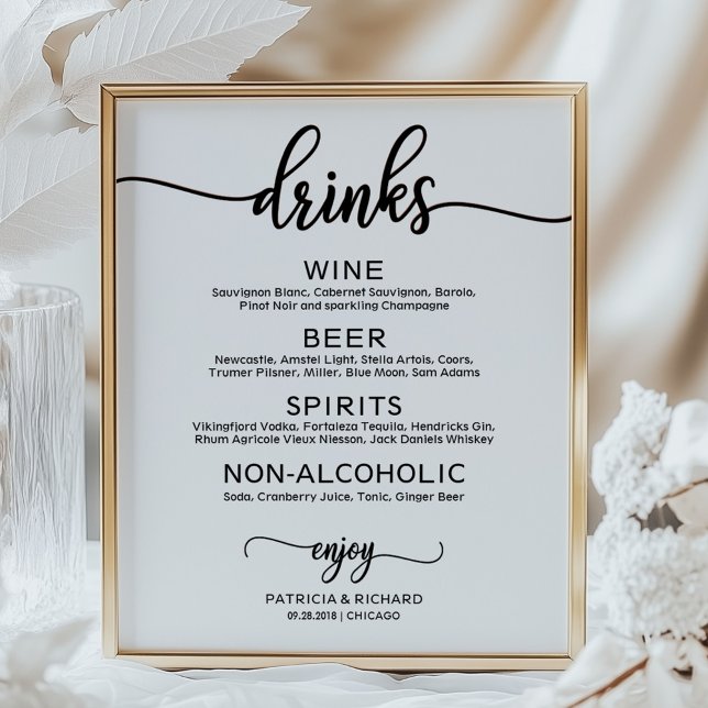 Wedding Drinks Bar Menu Black Calligraphy Poster (Creator Uploaded)