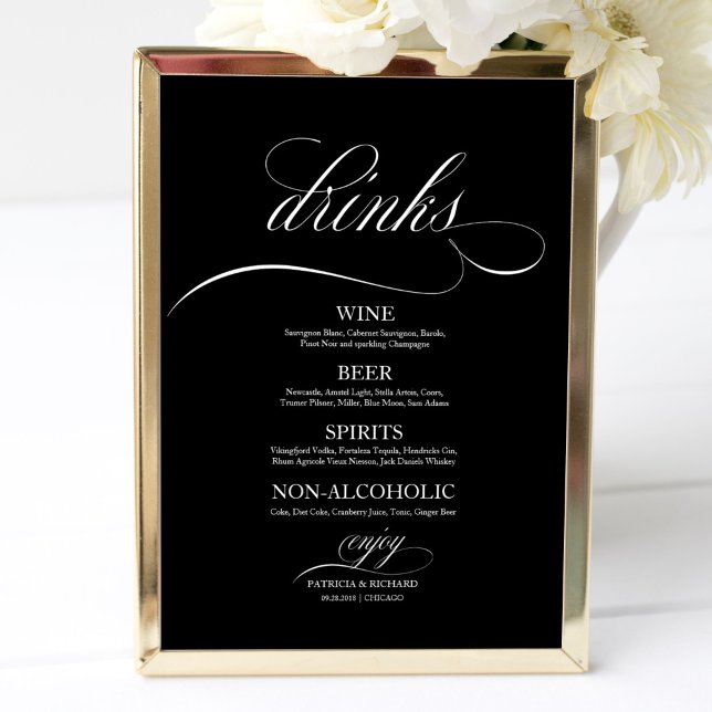 Wedding Drinks Bar Menu Sign Black And White (Creator Uploaded)