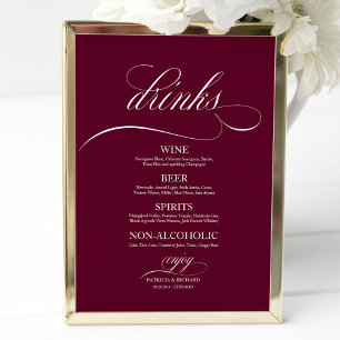 Wedding Drinks Bar Menu Sign Chic Burgundy Marsala