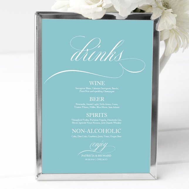 Wedding Drinks Bar Menu Sign Chic Purist Blue (Creator Uploaded)