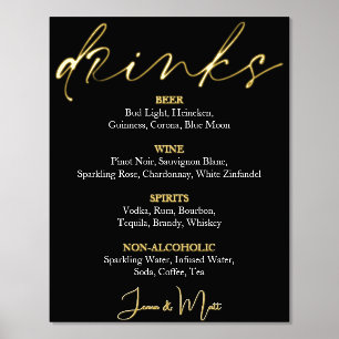 Wedding Drinks Black Bar Menu  Foil Prints