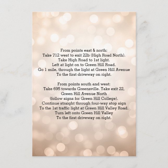 Wedding Driving Directions Copper Glitter Lights Enclosure Card (Front)