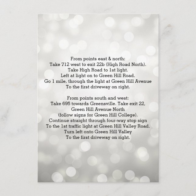 Wedding Driving Directions Silver Glitter Lights Enclosure Card (Front)