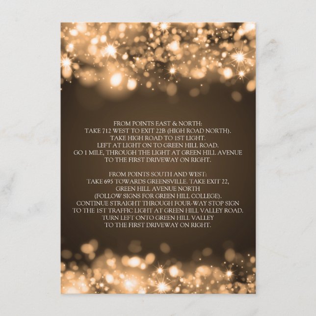 Wedding Driving Directions Sparkling Lights Gold Enclosure Card (Front)
