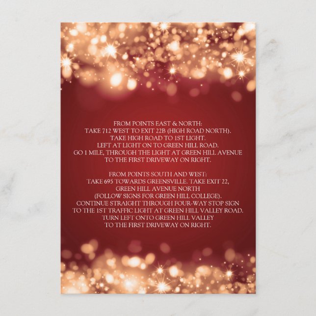 Wedding Driving Directions Sparkling Lights Gold Enclosure Card (Front)