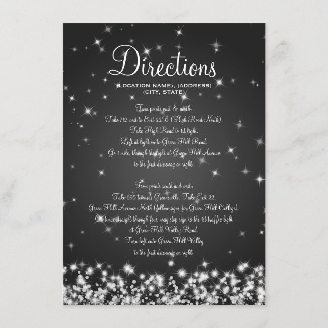 Wedding Driving Directions Winter Sparkle Black Enclosure Card (Front)