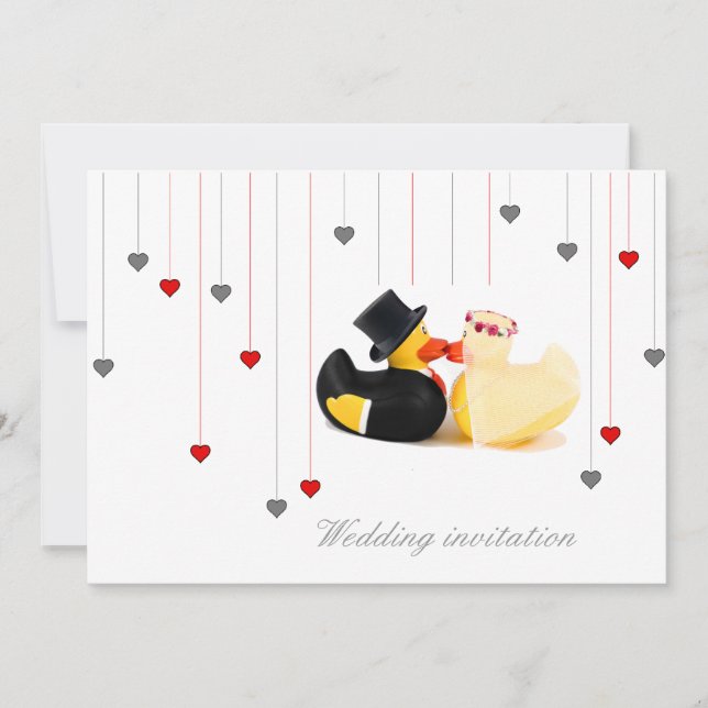 Wedding ducks 4 and two hearts wedding invitation (Front)