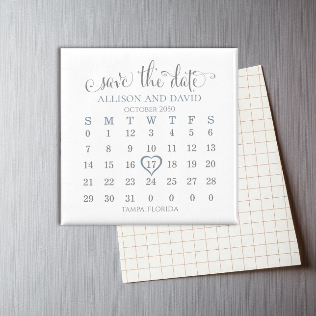  Wedding Dusty Blue 5 Rows Calendar Save the Date Magnet (Creator Uploaded)