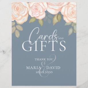 Wedding Dusty Blue Floral Cards and Gifts Sign