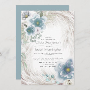 Wedding   Dusty Blue Floral Invitation