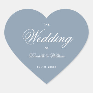 Wedding Dusty Blue Heart Elegant White Calligraphy Sticker