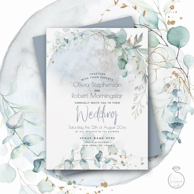 Wedding | Dusty Blue Over the Moon in Love Invitation (Creator Uploaded)