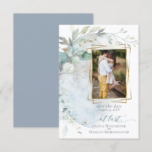 Wedding Dusty Blue Over the Moon in Love Invitation
