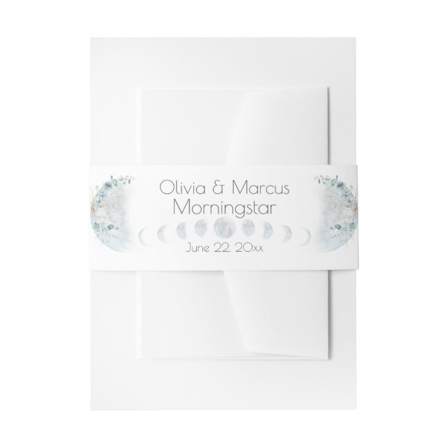 Wedding | Dusty Blue Over the Moon in Love Invitation Belly Band (Front Example)