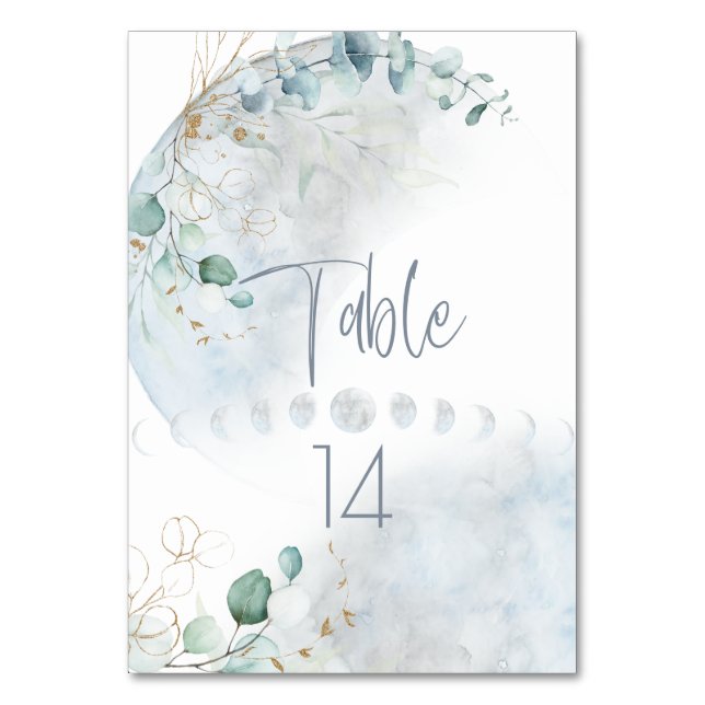 Wedding | Dusty Blue Over the Moon in Love Table Number (Front)