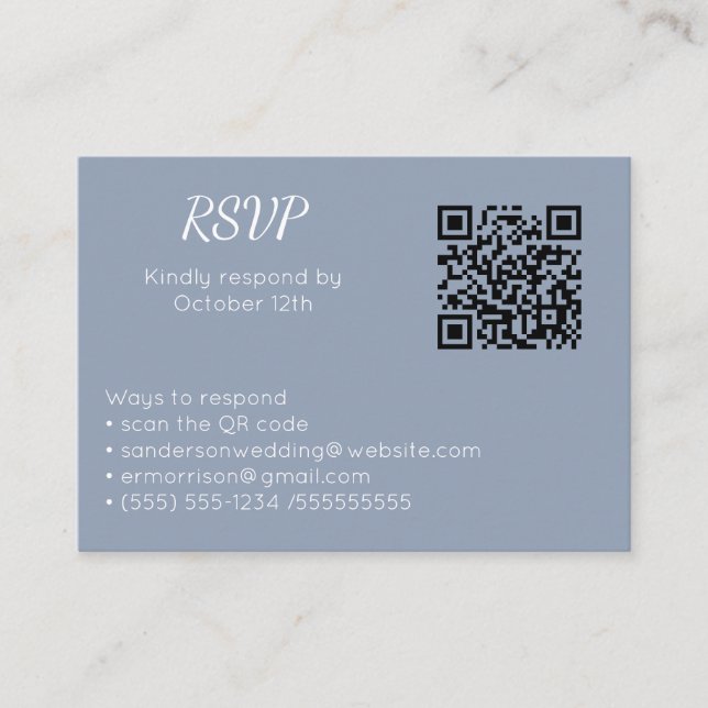 Wedding Dusty Blue RSVP Online QR Code Photo  Enclosure Card (Front)