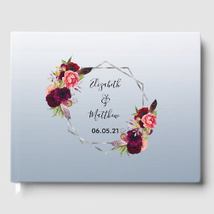 Wedding dusty blue silver geometric floral guest book